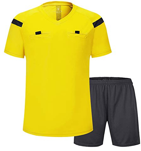 SHINESTONE Herren-Schiedsrichter-Trikot, für Fußball, Kurze Ärmel (Yellow, Small)