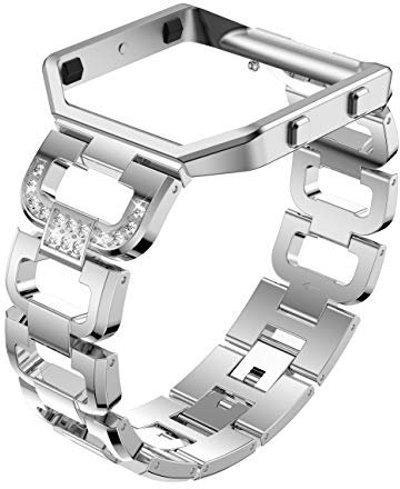 Maucoray Edelstahl Uhrenarmband mit Rahmen kompatibel für Fitbit Blaze Smartwatch, Armband Ersatz Zubehör Verstellbares Armband (Silber)