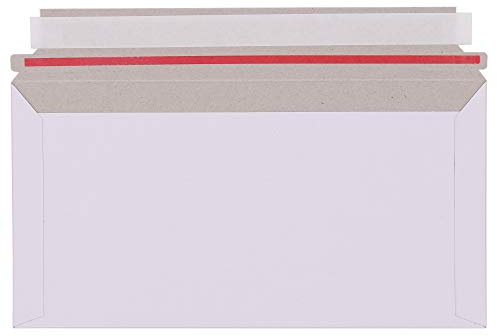 Umschläge Größe: 230x120 mm Vollpapptasche Haftklebung mit Abziehstreifen Versandhülle Lang Pappe Karton Versandtaschen weiss Vollpappe (100 Stück)