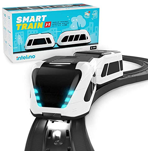 intelino J-1 Smart Train Starter Set - Robot Toy Train That Teaches Coding Through Play - Wooden Train Set Compatible - Works Screen-Free and App-Connected - Ages 3+