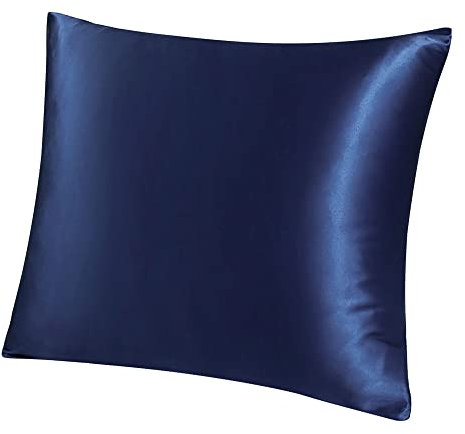 PiccoCasa Seidenkissenbezug 19 Momme Seide Kissenbezug mit Reißverschluss Kissenhülle mit Geschenkbox Haar- und Hautpflege atmungsaktiv Marineblau 80x80cm