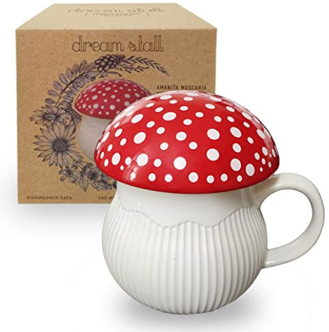 Tazza di funghi in ceramica con coperchio - Amanita Muscaria