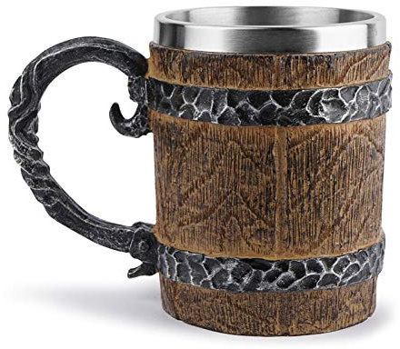 GIMOCOOL Wood Beer Mug Viking Cup Wood Barrel Beer Mug Wooden Beer Cup Wood Tankard for Bar Restaurant Home Decor 450ml