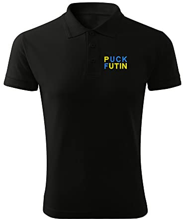 BroiderStudio Fuck Putin Puck Futin Stand with Ukraine Schwarz Gesticktes Ursprünglich Entwurf Emblem Polo Pique Hemd Prämie Klasse Männer Size XXL
