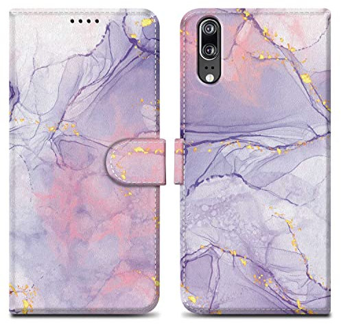 Cadorabo Hülle kompatibel mit Huawei P20 Handyhülle ausim Muster Design Premium Kunst Leder Flip Klappbare Stoßfeste Magnetische [Standfunktion] Case Hülle für Huawei P20 in Lila