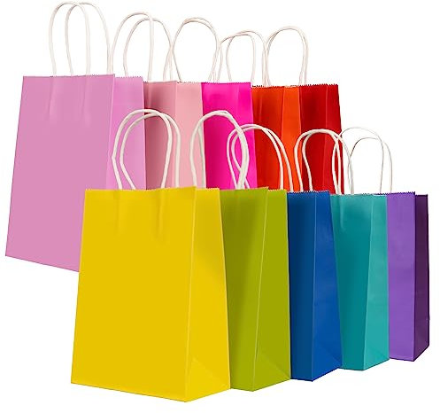 30 Pcs Paper Party Bags 10 Colors Present Bags Kraft Paper Bags with Handles, Party Present Bags Thick Kraft Bags for Kids, Present, Candy, Cookie, Celebrations, Baby Shower, Birthday(21 x 15 x 8 cm)