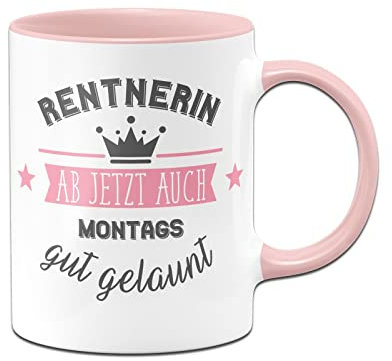 Tassenbrennerei Tasse mit Spruch Rentnerin Ab jetzt auch Montags gut gelaunt - Kaffeetasse lustig als Geschenk zum Ruhestand - Abschiedsgeschenk (Rentnerin)