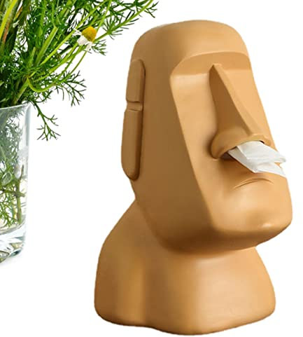 Pomrone Dekorative Taschentuchbox - Osterinsel-Moai-Gesichts-Muster-Taschentuch-Abdeckung - Multifunktions-Harz-Tissue-Spender für Küche, Schlafzimmer, Büro, Wohnzimmer, Badezimmer, Dekoration