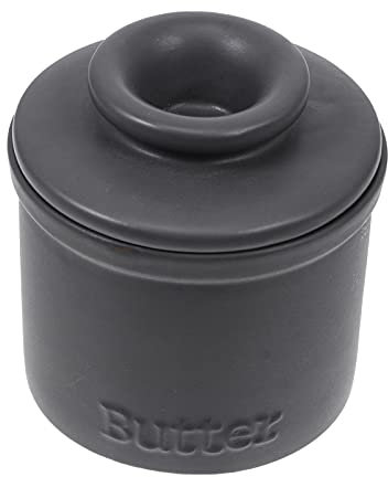 Housoutil Buttertopf Französische Butterdose mit Deckel Porzellan Butterhalter mit Wasserlinie Vintage Butterschale Butterbehälter Vorratsdose für Küche Butter Aufbewahrung Schwarz