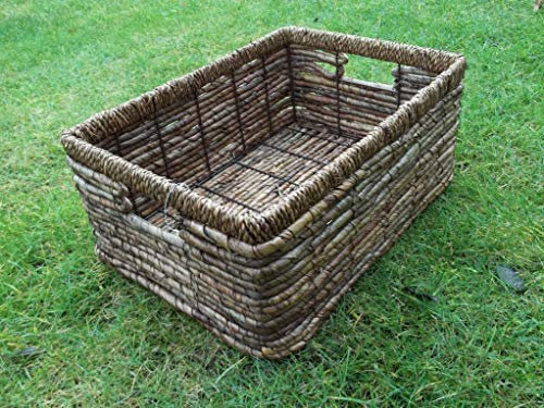 Panier à tiroirs en feuille de bananier tressé et métal, env. 26 x 17 x 9 cm