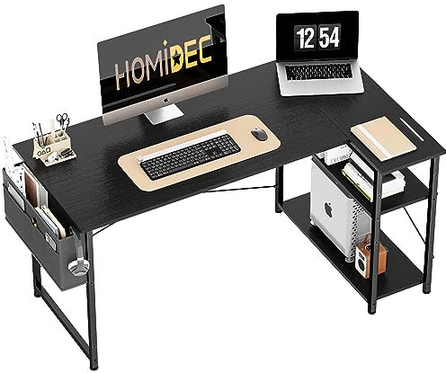 HOMIDEC L Shaped Desk 120CM Computer Desk Study Office Table Gaming Desk Writing Table With Bookshelf Reversible Corner Table For Home Office Studio Workstation