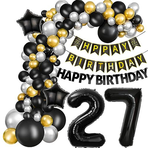 Luftballons Girlande 27 Geburtstag Deko Mann Schwarz silber gold Ballon Girlande 27. Geburtstag Mann 27 Jahre Geburtstagdeko ballon Deko 27. Geburtstag Männer Luftballons 27 Birthday Dekoration