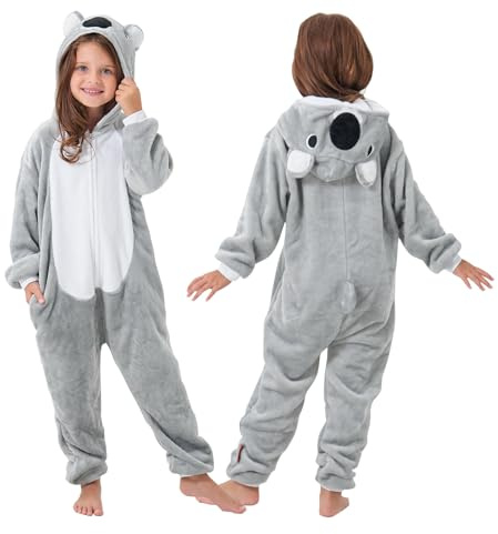 YLLSOPHAN Jungen Mädchen Unisex Tier Hoodie Kuh Dinosaurier Frosch Koala Bunny Panda Winter Onesie Pyjama Jumpsuit Schlafstrampler Weiches Fleece Extra Dicke