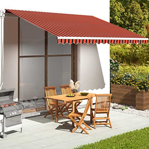 Annlera Tenda Da Sole 450x350 cm Da Balcone Estensibile Da Esterno Parasole Autoportante A Bracci Arancione E Marrone (Striato)
