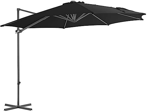 FIRBNUS Sombrilla de jardín inclinable y giratoria 360° con 8 aletas de aluminio, sombrillas con ventilación y sistema de manivela, Negro , 300x255 cm