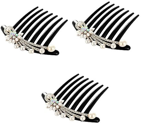 Beavorty 3pcs Pearl Hair Comb Bridal Headdress Crystal Rhinestone for Dinner Evening