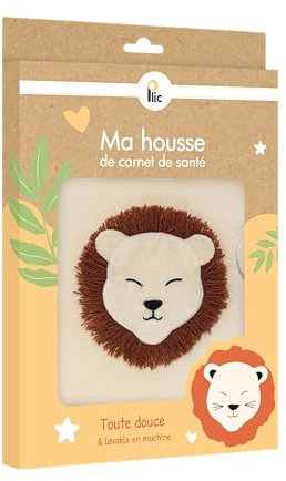 PLIC - Protège Carnet de Santé Bébé - Housse de Protection Douce Modèle Lion - Lavable en Machine - Fermeture Scratch - Design Ludique