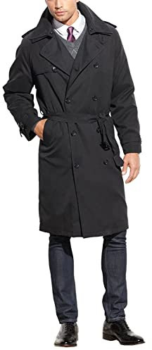 London Fog Zweireihiger Herren-Trenchcoat mit Gürtel, mit Reißverschluss, Anthrazit, 56 Tall