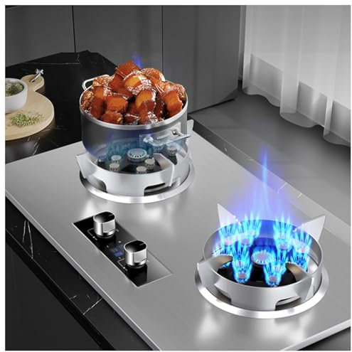 Cuisinière à gaz Portable avec 2 brûleurs, brûleur Wok à cavité 5,2 kw-13, dessus en verre trempé argenté for la cuisson, Kit gpl/gaz naturel (Size : NG)