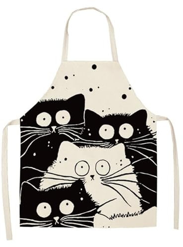 ShopINess Delantales de Cocina Gato para Adultos y Niños para Cocinar en Familia Barbacoas Fiestas Idea Regalo Gato (Gatos Amigos, 68x55 cm)