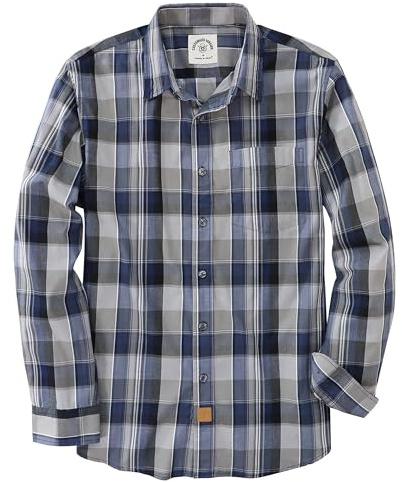 Dubinik® Chemise Homme Casual Poche Leger Doux Regular Bouton Classiques Carreaux Manches Longues Bleu Beige 052 4XL