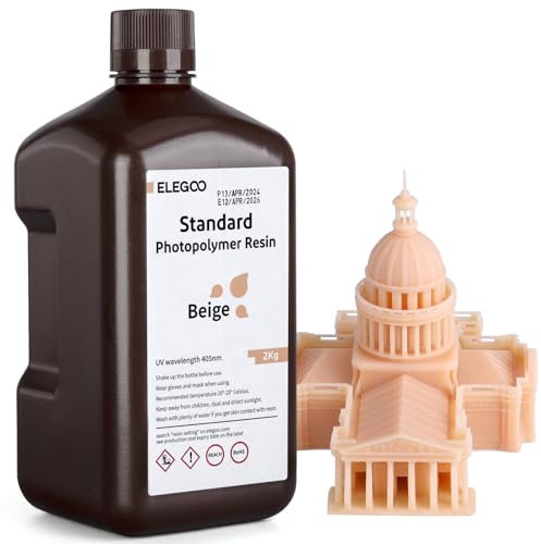 ELEGOO 3D Drucker Resin, UV 405nm Standard Resin mit Hohe Präzision und Schnelle UV-Härtung für MSLA/DLP/LCD 3D Drucker, Photopolymer-Kunstharz Flüssige 3D-Druckmaterialien, Beige 2000g