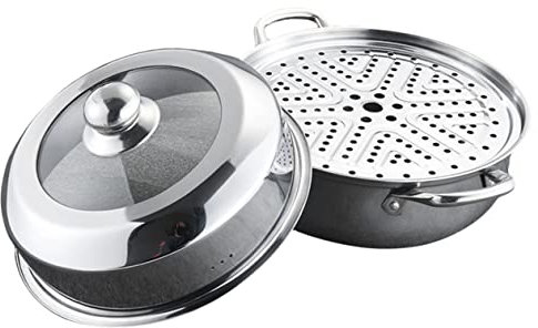 ANSNOW Edelstahl-Dampfgarer Für Zuhause, Dampfgarer, Eintöpfe, Tamale-Dampfgarer, 2-Stufiger Dampfgarer, Dampfentsafter, Lebensmittel-Suppentopf, Dampfgarer Für Gemüse, Praktischer Dampfgarer, 28 cm
