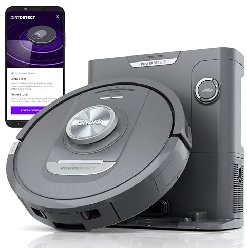 Shark PowerDetect AV2820AE - Robot aspirador autovaciado con tecnología NeverStuck, alfombras y suelos duros, capacidad XL para 60 días, base HEPA sin bolsa, neutraliza olores, para pelo de mascotas,