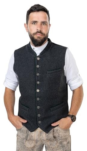 Trachtenweste Herren aus Wolle – Lodenweste grau für Oktoberfest | Trachten Wollweste für Lederhose - Trachten-Gilet Benedikt (52)
