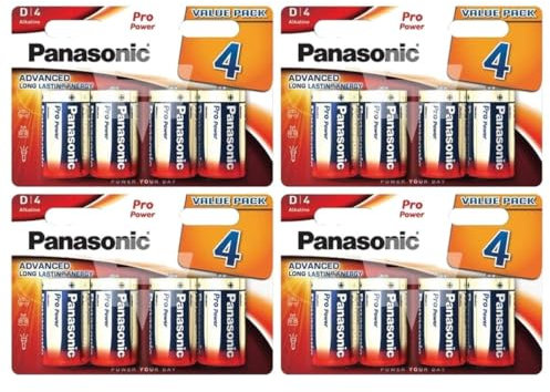 PANASONIC - Lote de 4 ampollas de 4 pilas alcalinas Pro Power Gold LR20/D - 1,5 V