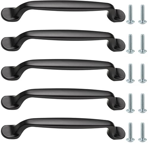 Kewmayer 5 Stück Schwarz Küchengriffe, Möbelgriffe Aluminiumlegierung, Schrank Griff Mit 2 Größen Schrauben, Schubladenschrank Griff für Küche, Schlafzimmer, Badmöbel, Büro (128 mm)