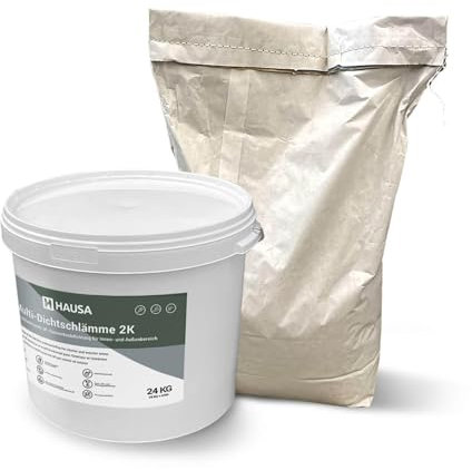 HAUSA Multi-Dichtschlämme 2K 24kg elastische 2K Dichtmasse für Innen- und Außen, Abdichtung von Schwimmbad Pool Betonbecken Balkon Terrasse Bad Keller Dusche, druckwasserdicht lösungsmittelfrei