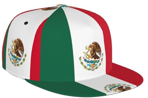 Flag of Mexico Adjustable Snapback Hat Cap, Unisex Hip Hop Baseball Cap with Classic Rock Brim Trucker Black, Black, One Size, Schwarz , Einheitsgröße