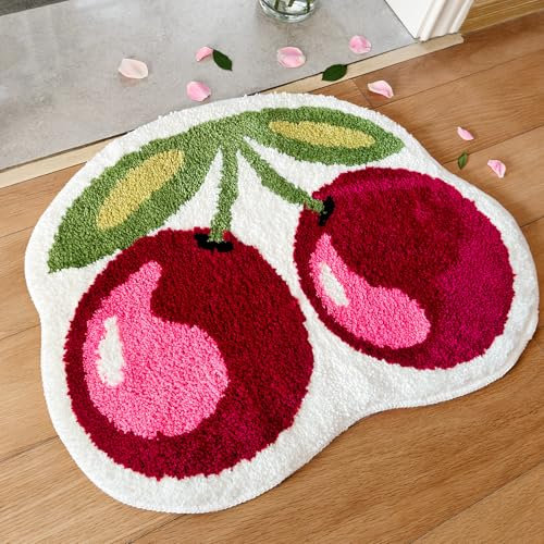 Kreapa Kirsch-Badematte, niedlicher Plüsch-, kühl-saugfähiger Duschvorleger, Badezimmer-Dekor
