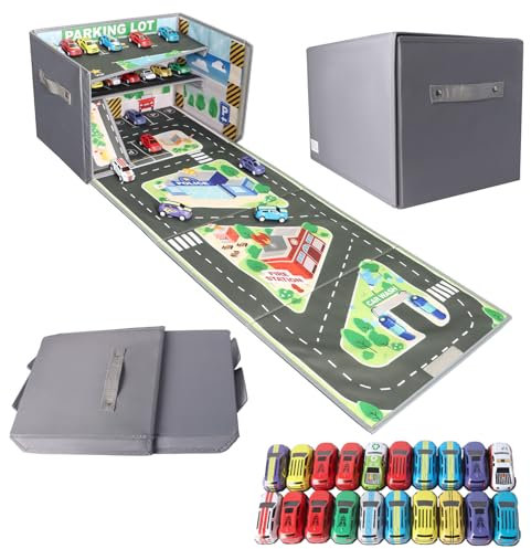 Caja de Almacenaje Para Coche de Juguete, Plegable Garaje de Juguete, Caja Almacenaje Infantil con Asa, Organizador de Juguetes