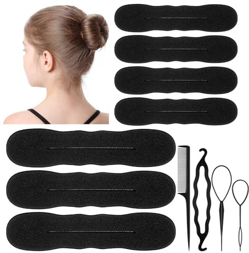 Cosmeria Haar Dutt Maker Set 11-teilig Weicher Schwamm Inkl. 3 Große 4 Kleine Duttkissen 3 Stück Twist Werkzeug und Flexible Bun Donut für Frauen und Mädchen
