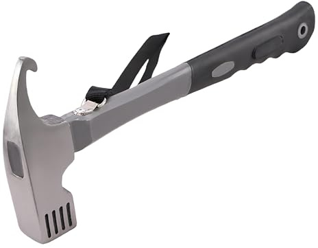 Marteau de camping - Extracteur de piquets de tente - 30,5 cm - En acier au carbone - Multifonction - Pour extérieur - Marteau de camping robuste - Avec support (gris)