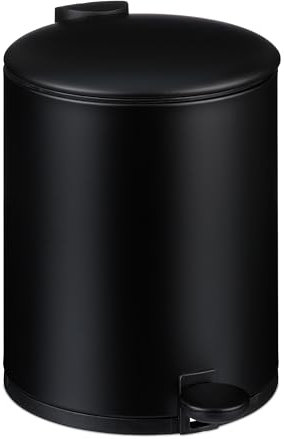 Relaxdays Kosmetikeimer, 5 Liter, Absenkautomatik, entnehmbarer Inneneimer, Metall, Bad Mülleimer mit Deckel, schwarz