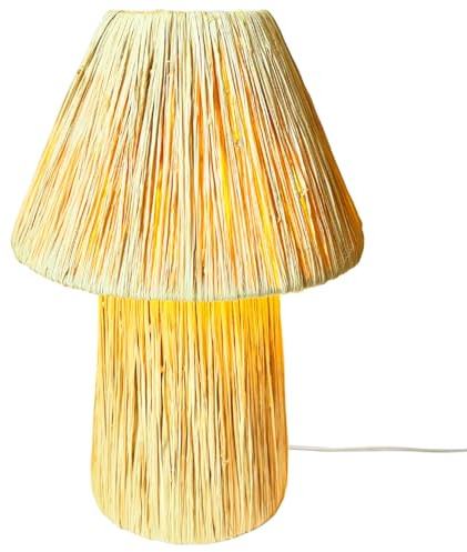 Boho Tischlampe Morjan handgemacht aus Raffia-Bast in Beige 40 x 26 cm