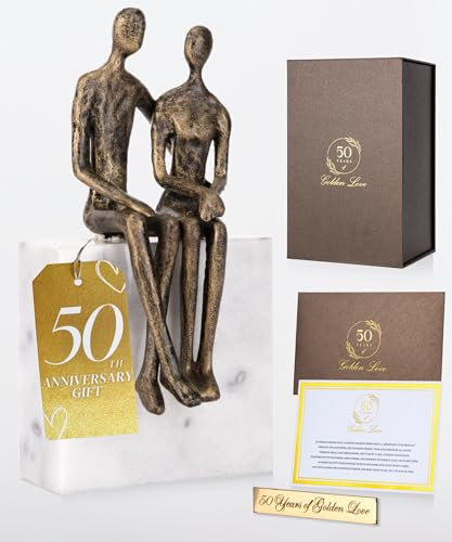 DCAPILLA Regalo para 50 aniversario de boda, pareja de hierro sobre una roca de mármol, idea de regalo para padres 50 aniversario