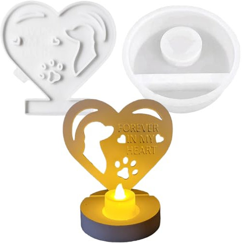 ALEFBET Silikonformen Gießformen, Kombination Silikonform Kerzenhalter, Silikon Gießform Kerzenhalter, Gipsformen zum Gießen (Herz und Hund)