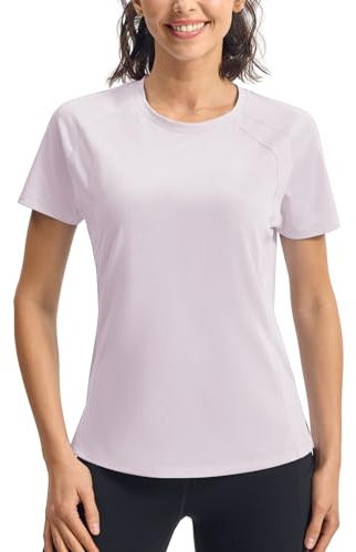 donhobo Womens Gym Tops Crew Neck Running T-Shirts Split Hem Yoga Top Summer UPF 30+ Outdoor Sports Tshirt Quick Dry Short Sleeve Tees(Light Purple, M)