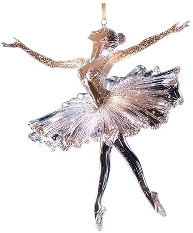 Funkelndes Ballerina-Ornament, durchsichtiges Acryl, Ballerina-Tanz-Weihnachtsornament zum Aufhängen mit Band, tanzende Ballerinas-Dekoration, einzigartiges Geschenk für HäNge Deko (8x8cm)