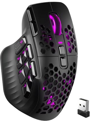 SOLAKAKA SM809 Pro Souris de jeu MMO sans fil avec 9 boutons latéraux, 24 000 DPI, triple connectivité (2,4 G/BT/filaire), souris MMO RVB pour joueur, 16 macros programmables, jusqu'à 350 heures