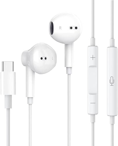 USB C Headphones,In Ear Type C Earphones with Mic & Volume Control,Hi-Fi Stereo Wired Earbuds for Samsung Galaxy S23 S22 S21 A53/54,iPhone 16/16 Pro/15/15 Pro,P40 P30 Mate 20,Google Pixel,Pad Pro 2022