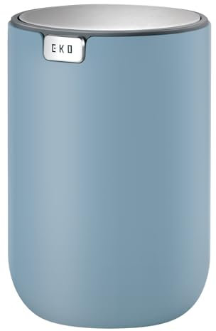 EKO Fandy Table Bin, 1.5L Mini Desk Rubbish Bin with Swing-Top Lid, 1.5 Litre Small Table Round Wastebasket for Office, Home, Bathroom, Bedroom, Carr (Blue)