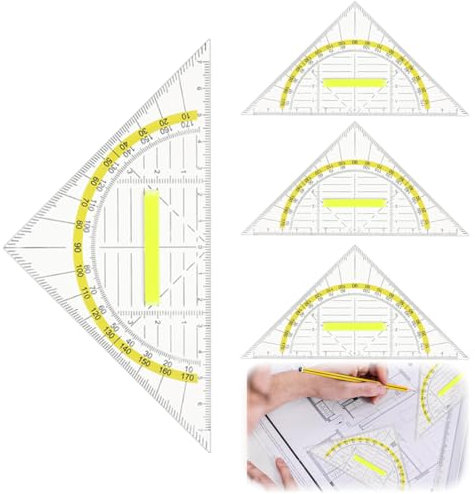 4 Stück Geodreieck aus Kunststoff, 16 cm, bruchsicher und transparent (B)