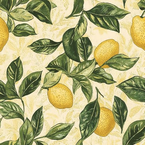 Selbstklebende Tapete Zitrone im Vintage-Stil Mustertapete Gelbe Frucht Zitrone Möbelfolie Selbstklebend Klebefolie Muster Wasserdichte Möbelaufkleber Vinyl Folie für Möbel, Küche, Schlafzimmer