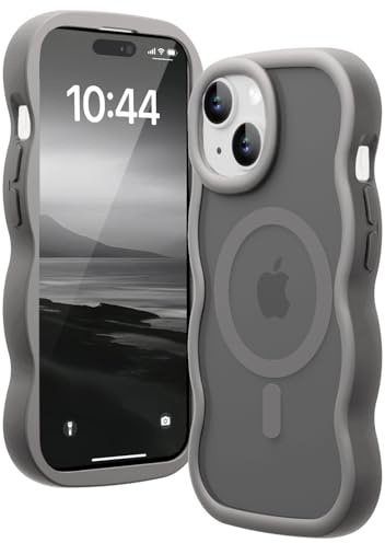 Amzfield Magnetic Case for iPhone 15, for MagSafe Wavy Translucent, Grey | Compatible with MagSafe Wavy Translucent Soft Silicone Shockproof Cute Matte for Girl Women Drop Protection Soft Touch Pretty
