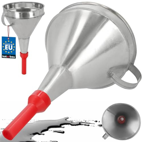 KOTARBAU® Benzin Trichter Auto Metalltrichter ⌀ 17 cm mit Griff Gerade Einfülltrichter aus verzinktem Stahl Benzin Trichter mit Sieb Benzintrichter Öltrichter Kfz Metalltrichter mit Kunststoffspitze